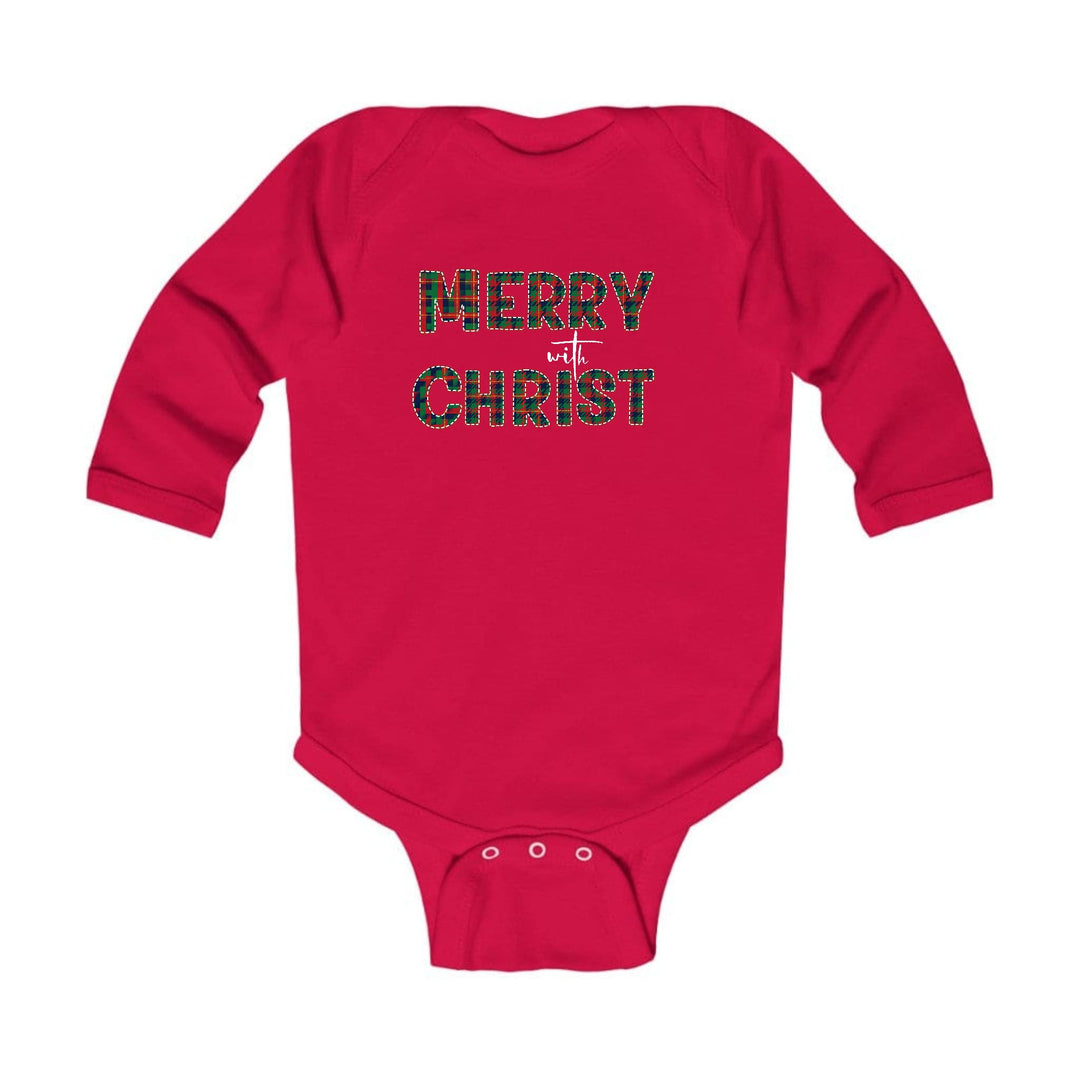 Infant Long Sleeve Graphic T-shirt Merry with Christ Red and Green - Childrens