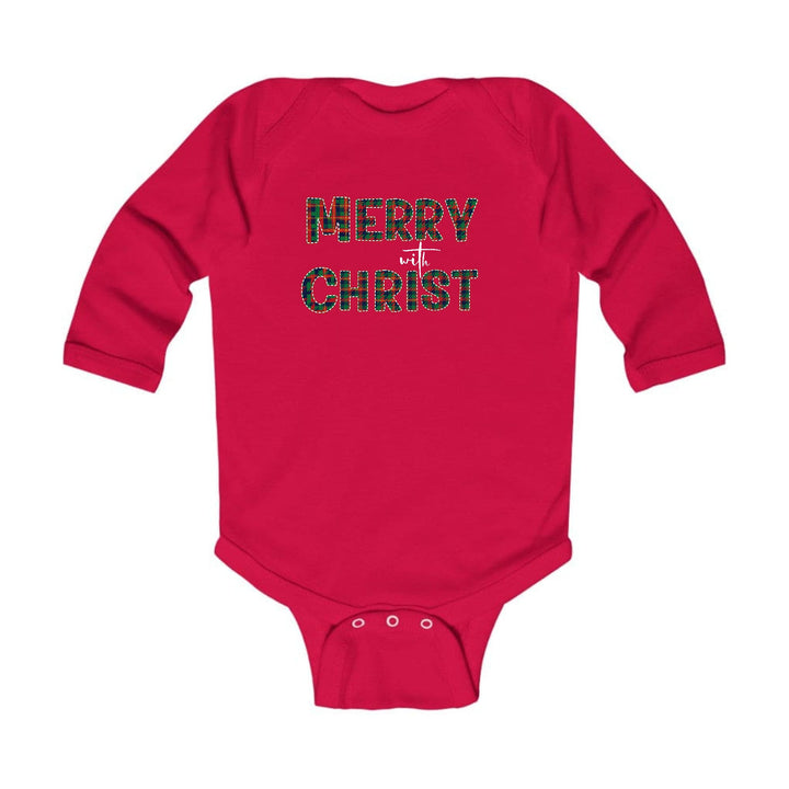 Infant Long Sleeve Graphic T-shirt Merry with Christ Red and Green - Childrens