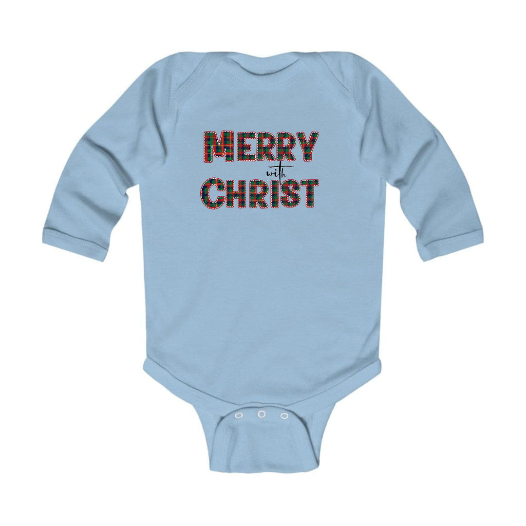 Infant Long Sleeve Graphic T-shirt Merry with Christ Red and Green - Childrens