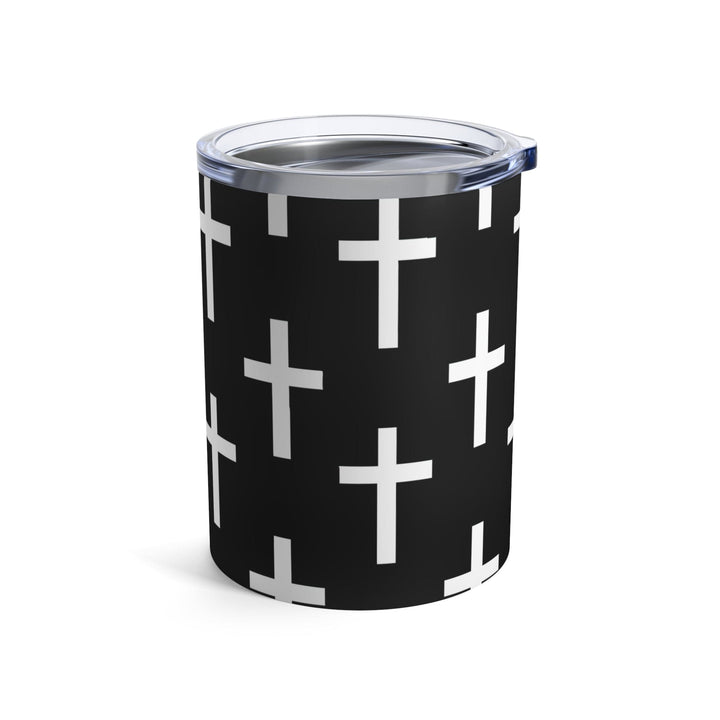 Insulated Tumbler 10oz Black White Cross Print - Decorative | Tumblers | 10oz