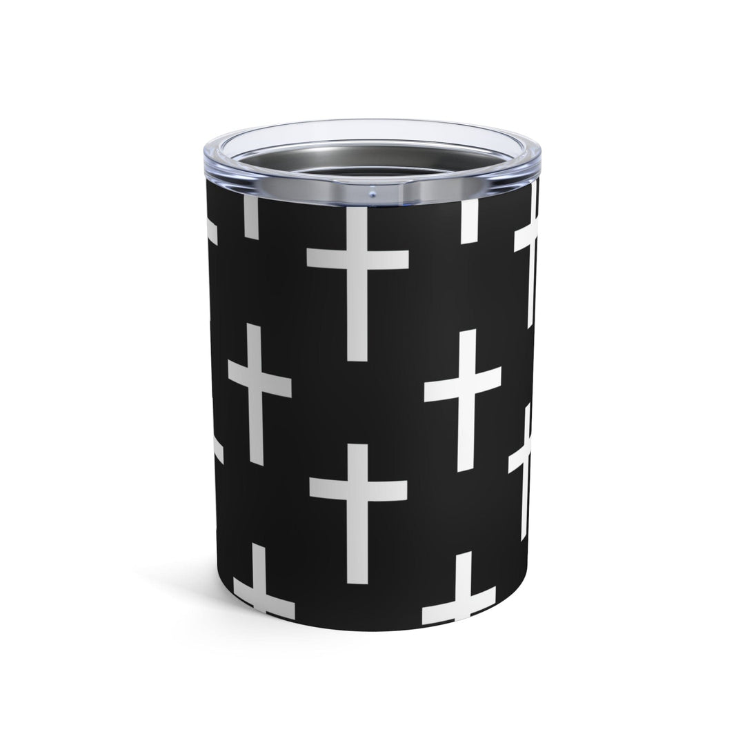 Insulated Tumbler 10oz Black White Cross Print - Decorative | Tumblers | 10oz