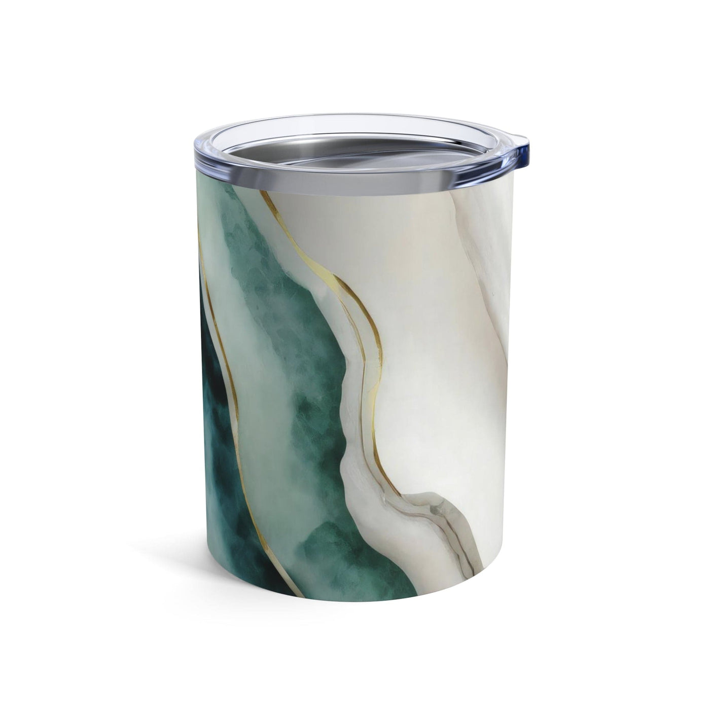 Insulated Tumbler 10oz Cream White Green Marbled Print - Mug