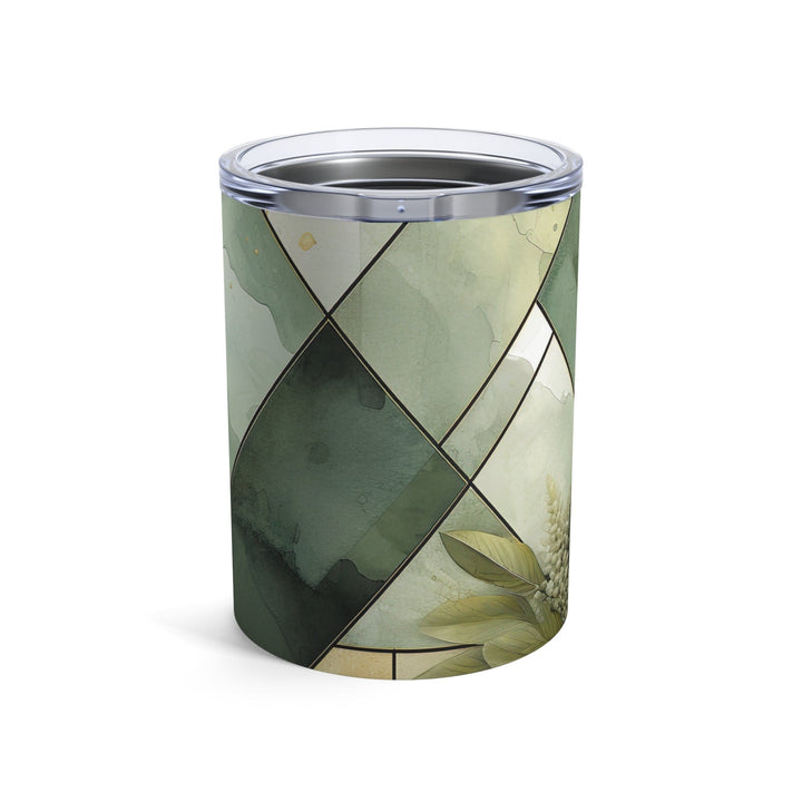 Insulated Tumbler 10oz Olive Green Mint Leaf Geometric Print - Decorative