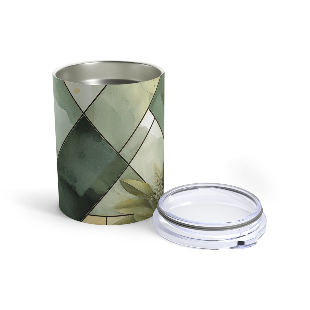 Insulated Tumbler 10oz Olive Green Mint Leaf Geometric Print - Decorative