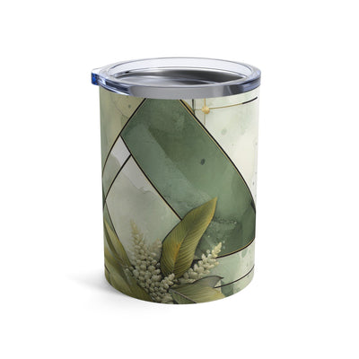 Insulated Tumbler 10oz Olive Green Mint Leaf Geometric Print - Mug