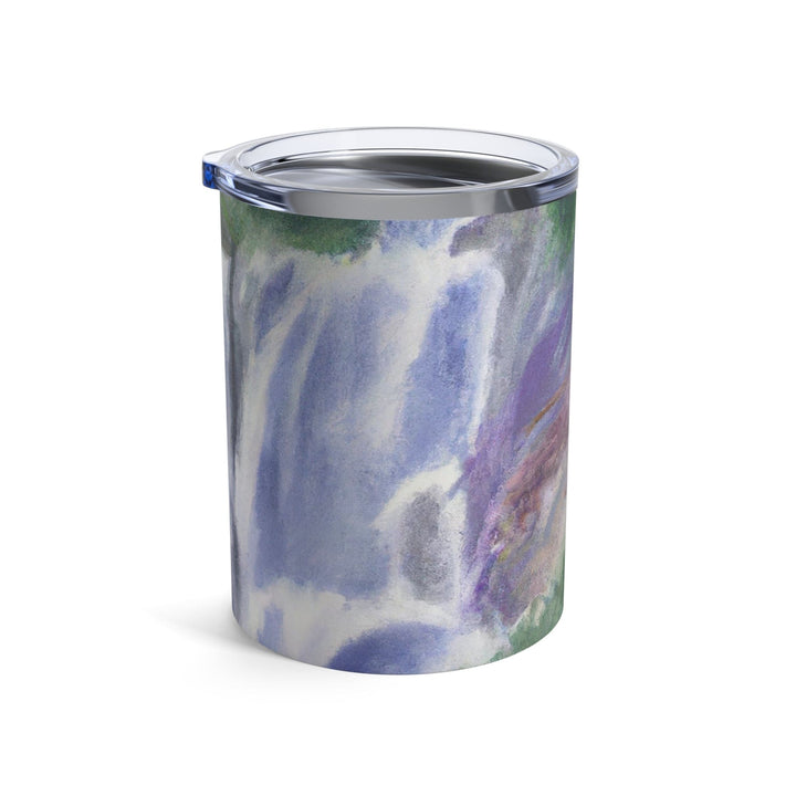 Insulated Tumbler 10oz Purple Watercolor Waterfall Green Landscape Nature Print