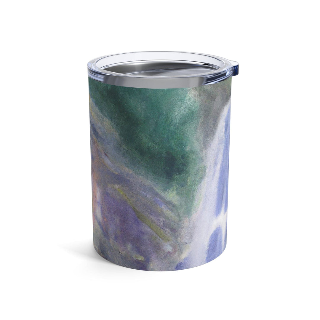 Insulated Tumbler 10oz Purple Watercolor Waterfall Green Landscape Nature Print