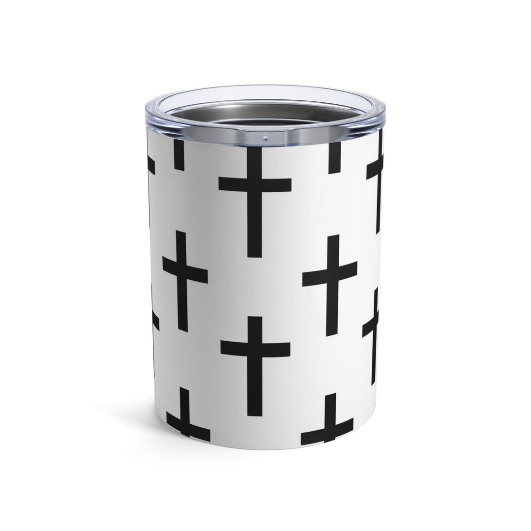 Insulated Tumbler 10oz White Black Cross Print - Decorative | Tumblers | 10oz