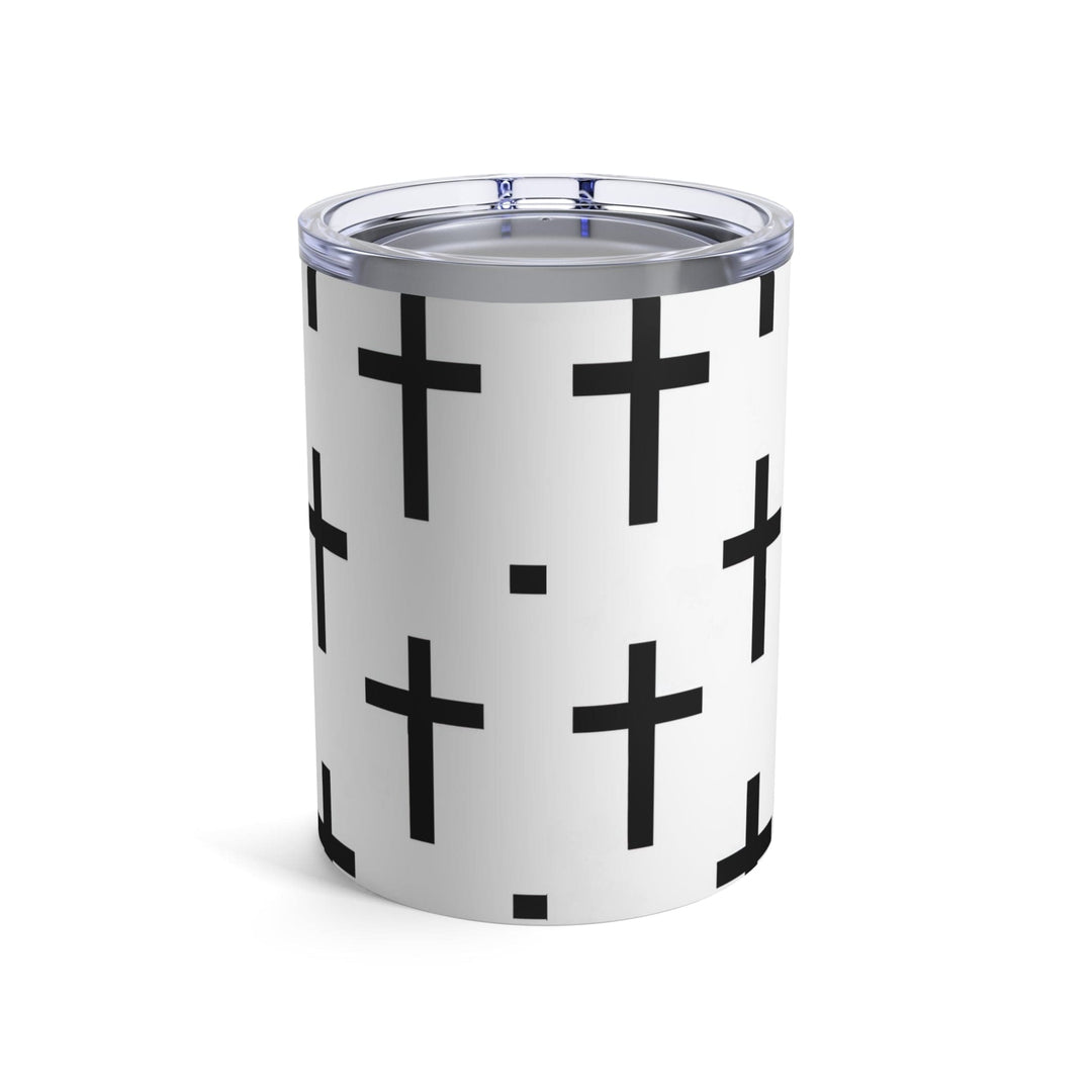 Insulated Tumbler 10oz White Black Cross Print - Decorative | Tumblers | 10oz