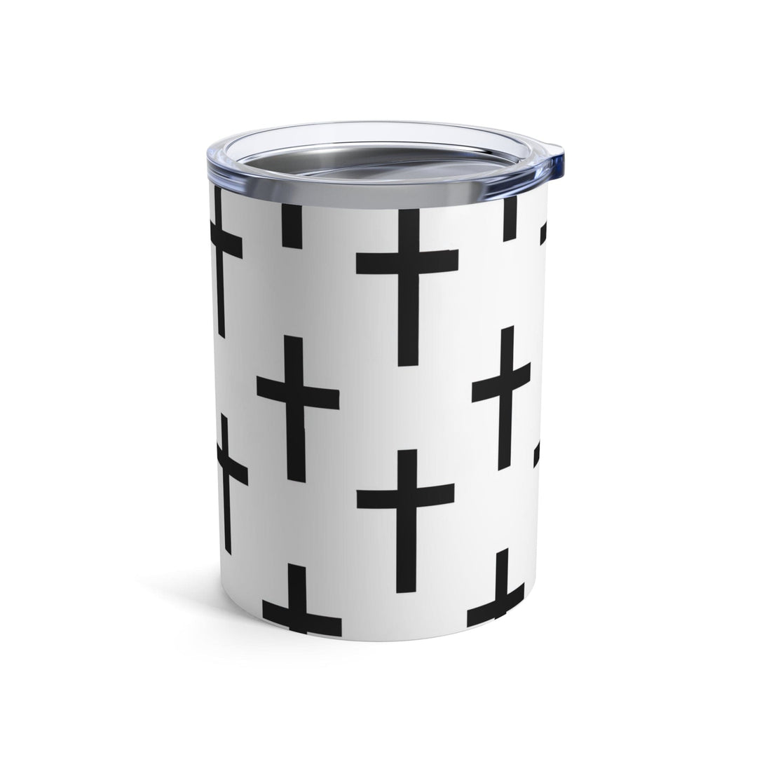 Insulated Tumbler 10oz White Black Cross Print - Decorative | Tumblers | 10oz