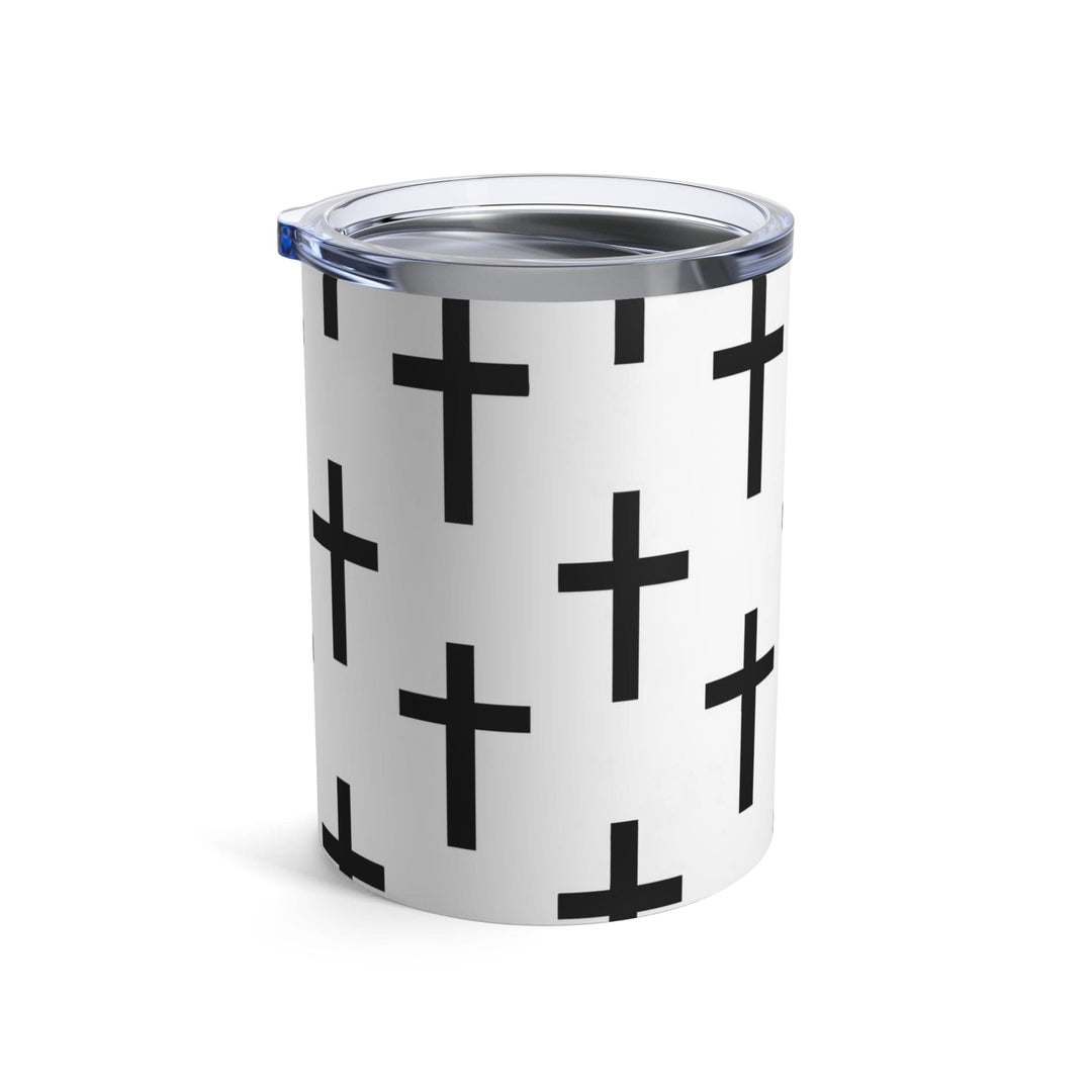 Insulated Tumbler 10oz White Black Cross Print - Decorative | Tumblers | 10oz