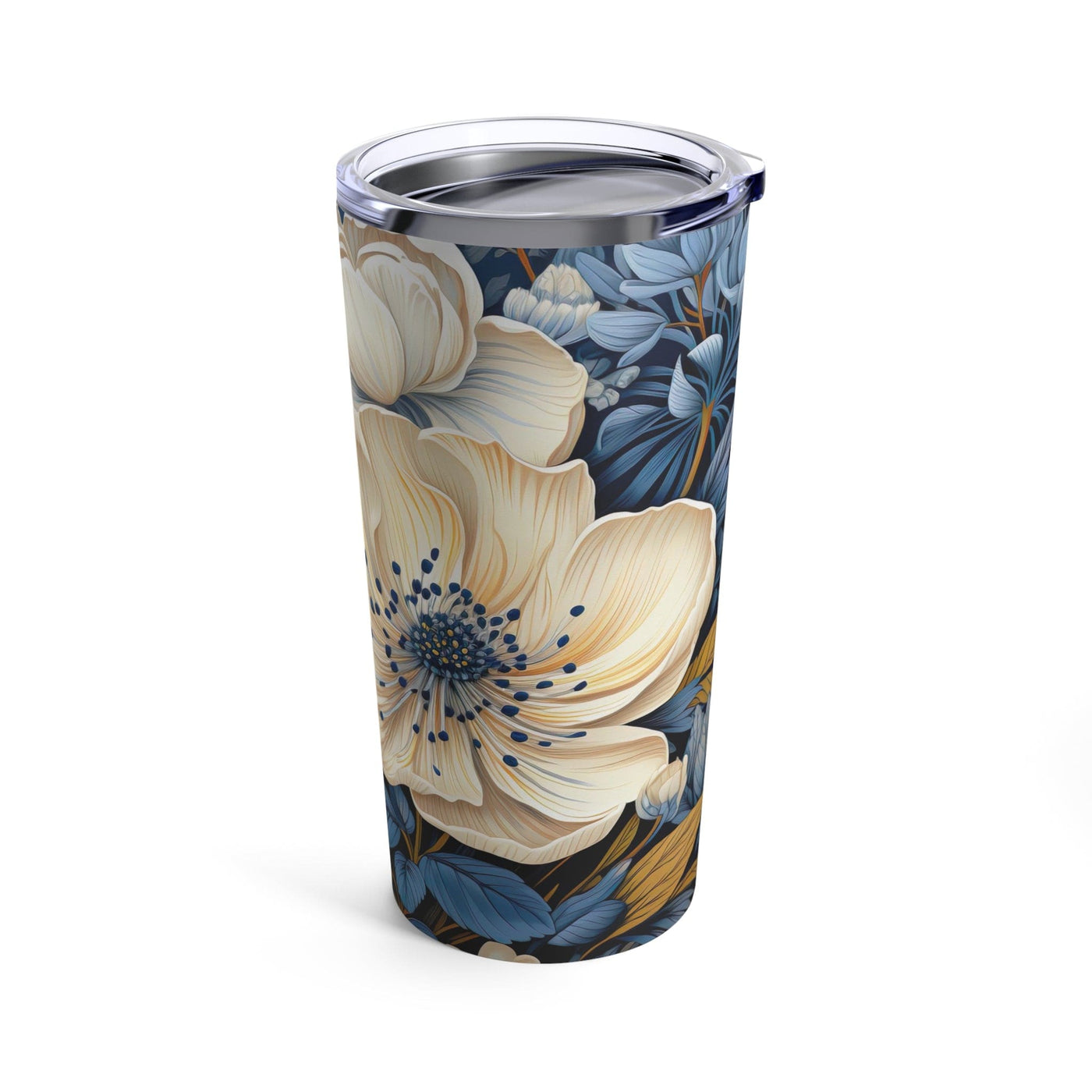 Insulated Tumbler 20oz Blue Floral Block Print Illustration - Mug