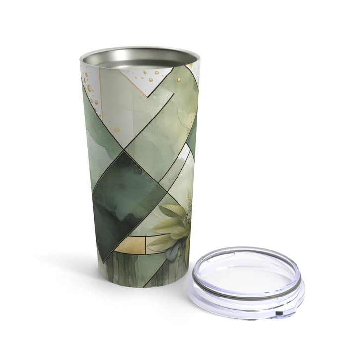 Insulated Tumbler 20oz Olive Green Mint Leaf Geometric Print - Decorative