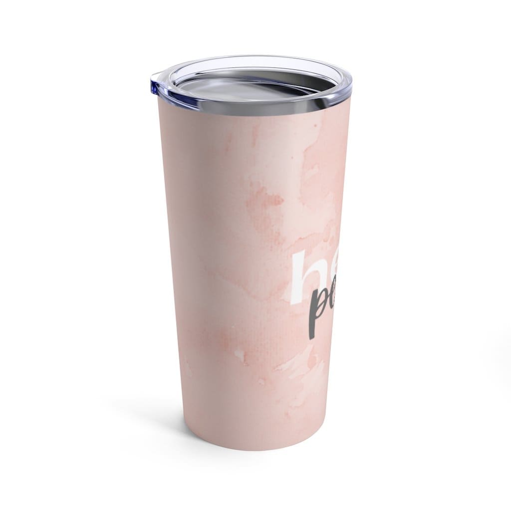 Insulated Tumbler - 20oz Peach Marble Hello Peace Travel Mug - Decorative