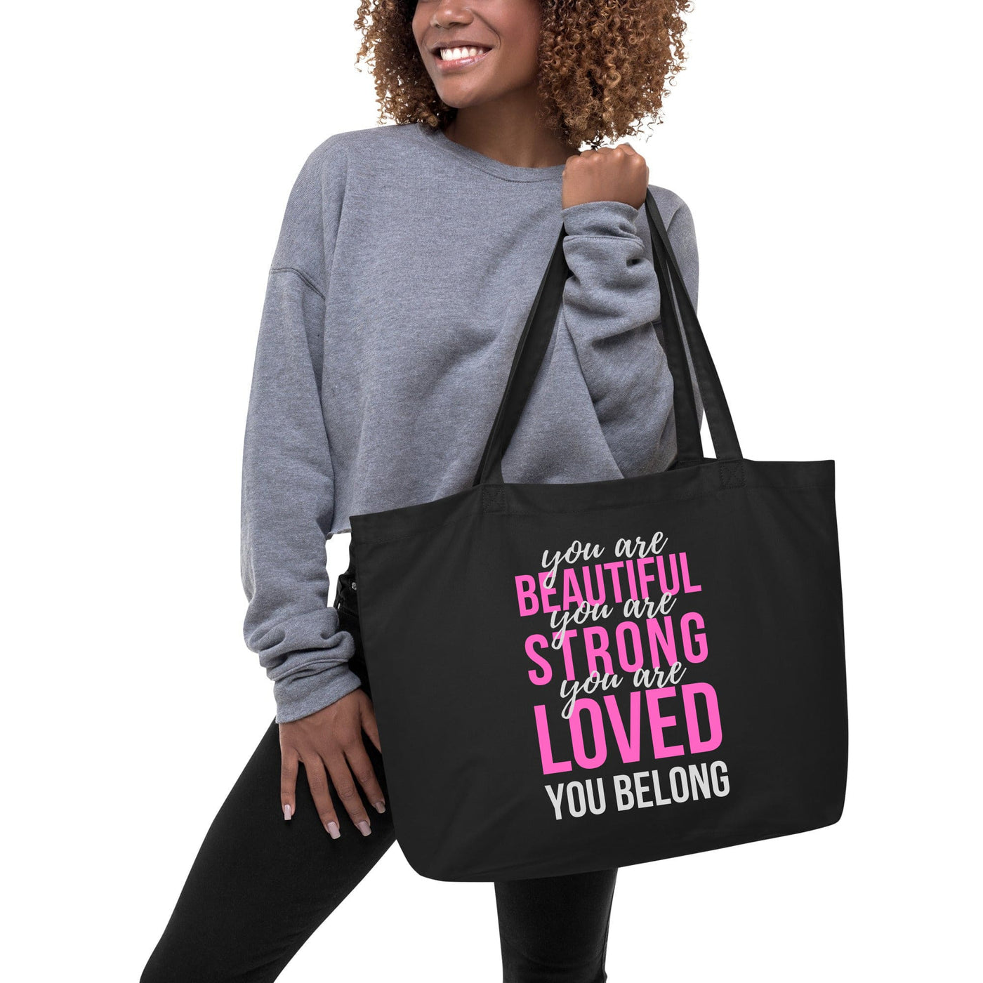 Large Canvas Tote Bag - You Are Beautiful Strong Loved - Inspiration