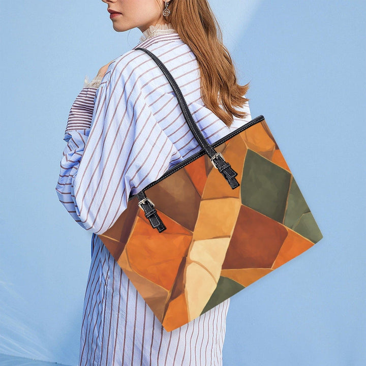 Large Leather Tote Bag for Women - Rustic Abstract Illustration