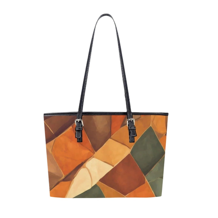 Large Leather Tote Bag for Women - Rustic Abstract Illustration
