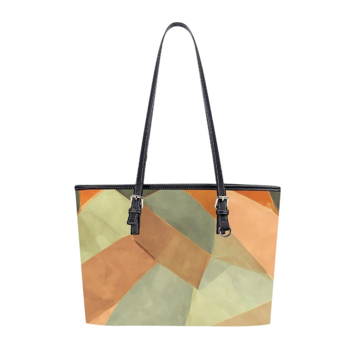 Large Leather Tote Bag for Women - Rustic Abstract Illustration