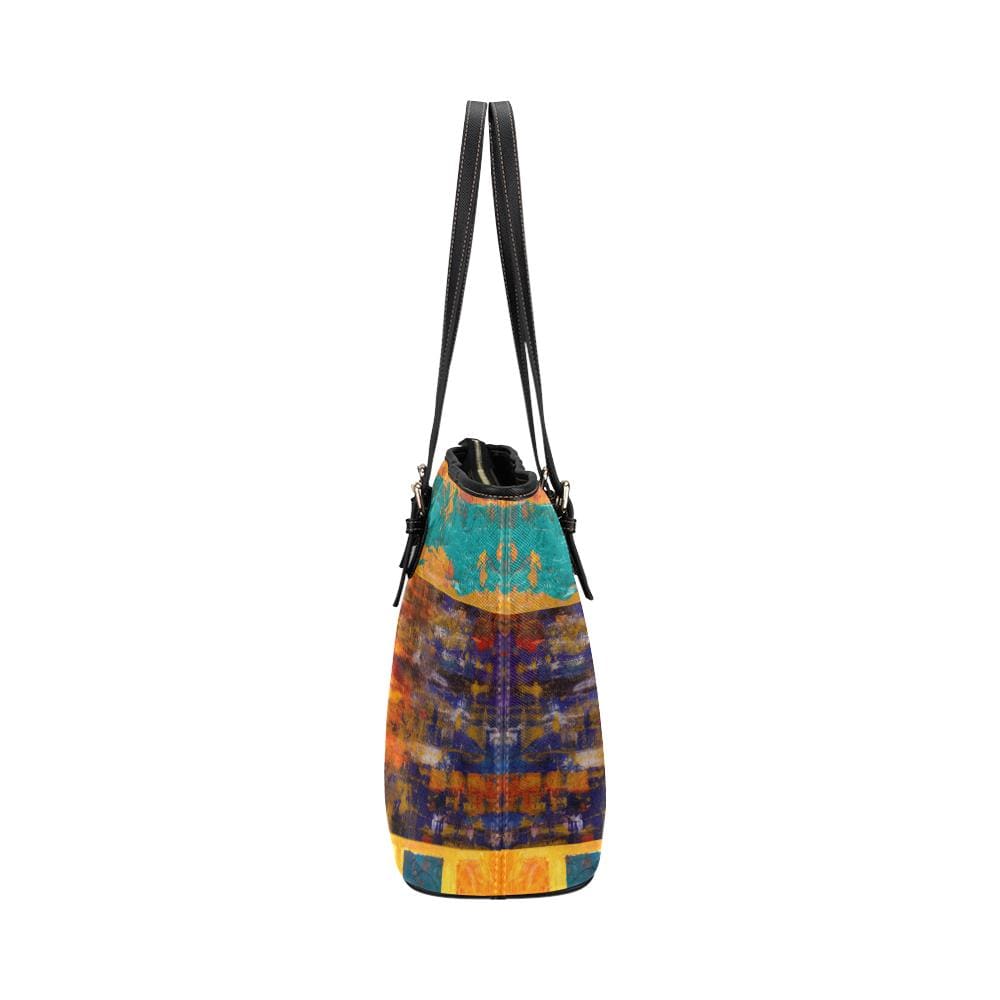 Large Leather Tote Shoulder Bag - Abstract Mixed Color Print - Bags | Leather