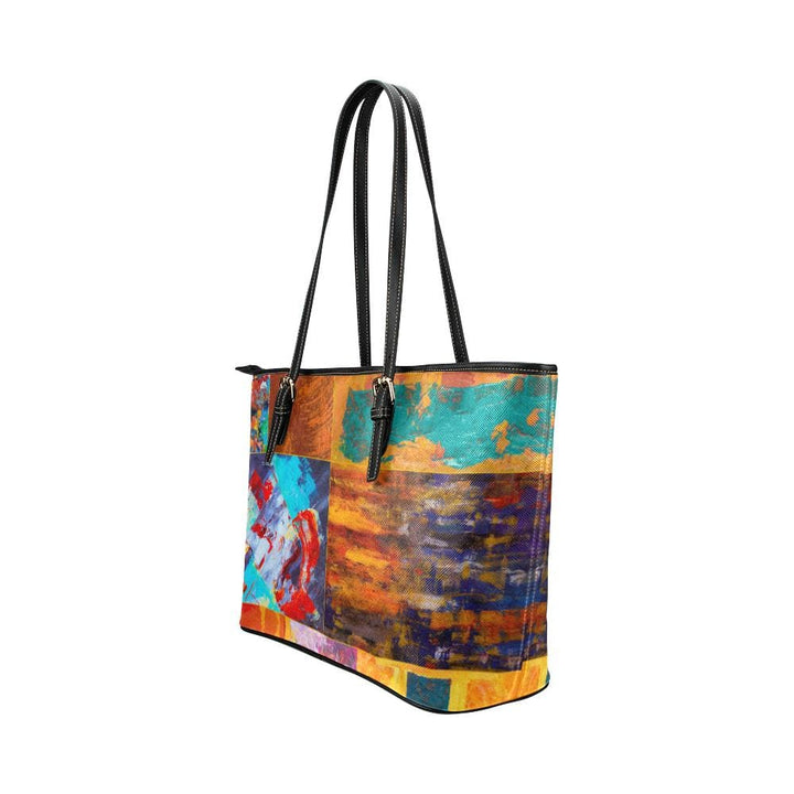 Large Leather Tote Shoulder Bag - Abstract Mixed Color Print - Bags | Leather