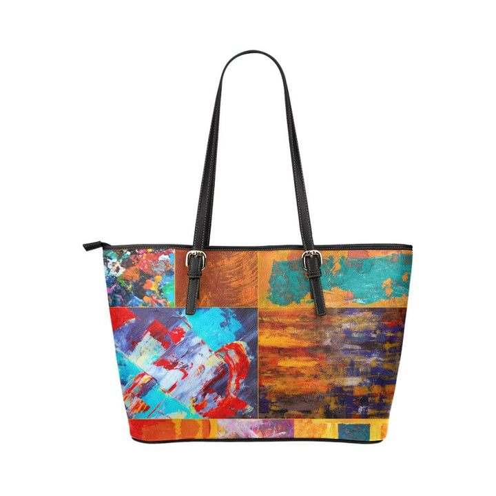 Large Leather Tote Shoulder Bag - Abstract Mixed Color Print - Bags | Leather