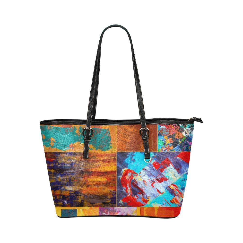 Large Leather Tote Shoulder Bag - Abstract Mixed Color Print - Bags | Leather