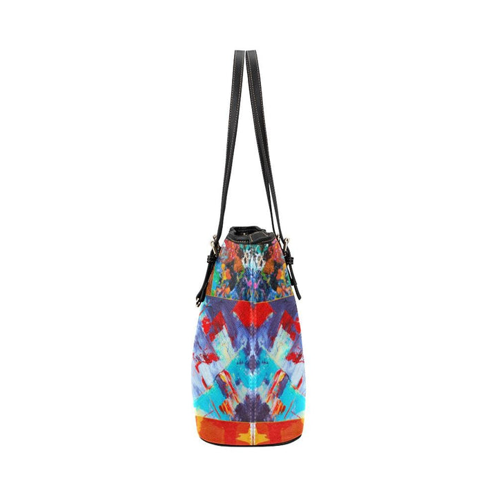 Large Leather Tote Shoulder Bag - Abstract Mixed Color Print - Bags | Leather