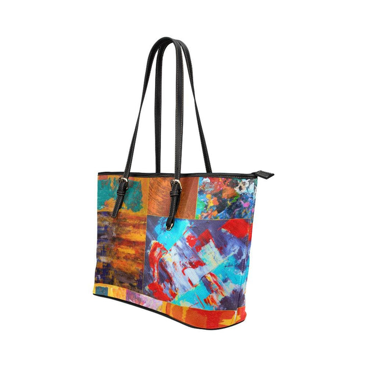 Large Leather Tote Shoulder Bag - Abstract Mixed Color Print - Bags | Leather