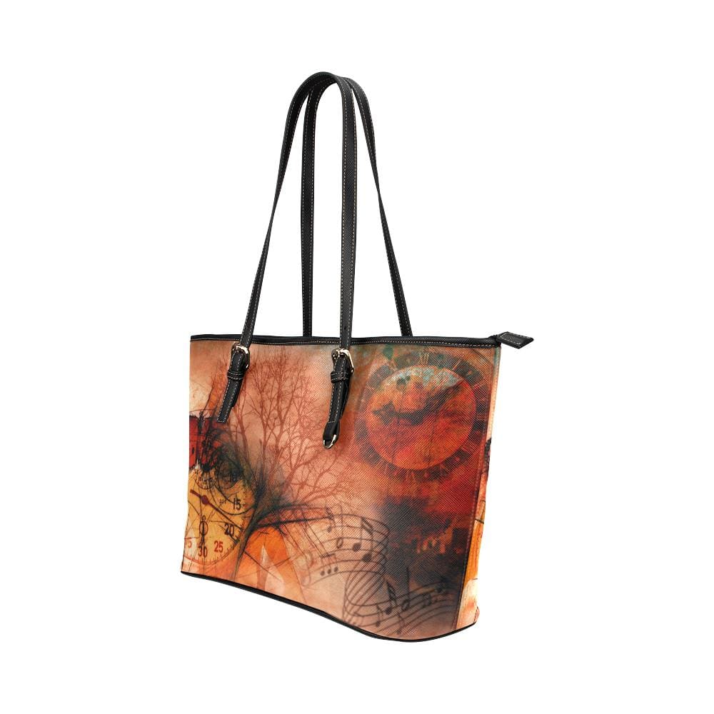 Large Leather Tote Shoulder Bag - Tote Bagsred Autumn Motif Tree of Life Print