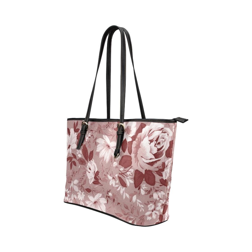 Large Leather Tote Shoulder Bag - Tote Bagsrose Red and Black Floral Print Tote