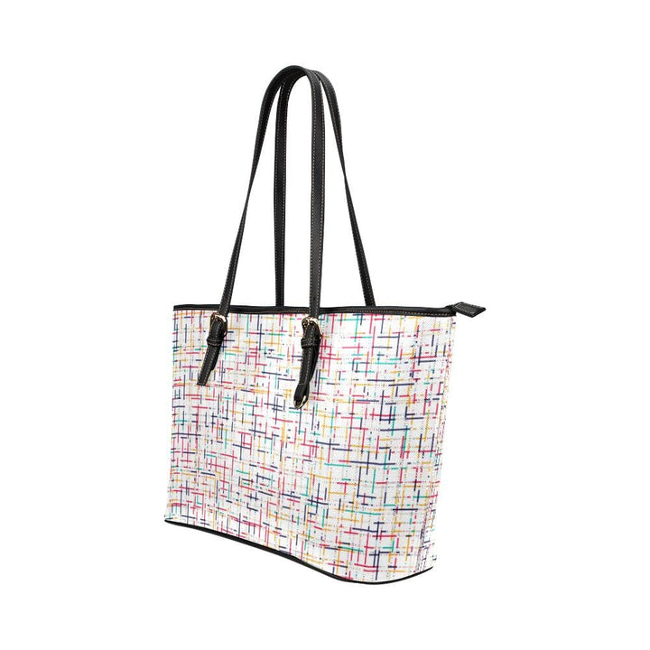 Large Leather Tote Shoulder Bag - Tote Bagswhite Colorful Stripes Pattern