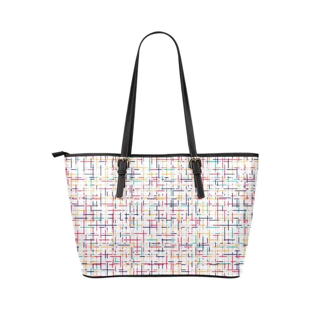 Large Leather Tote Shoulder Bag - Tote Bagswhite Colorful Stripes Pattern