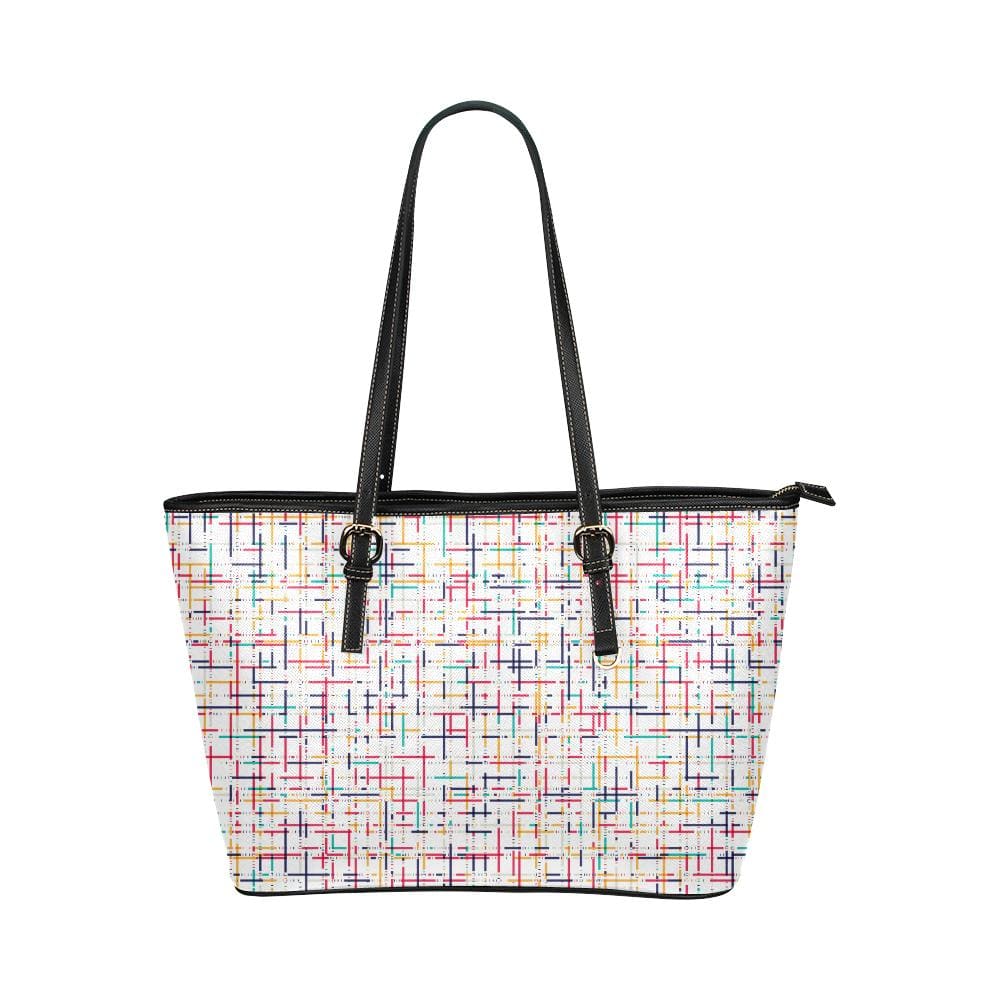 Large Leather Tote Shoulder Bag - Tote Bagswhite Colorful Stripes Pattern