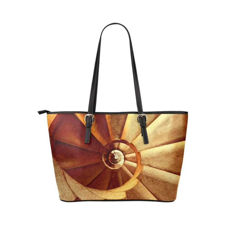 Large Leather Tote Shoulder Bag - Beige and Brown Swirl Pattern Illustration