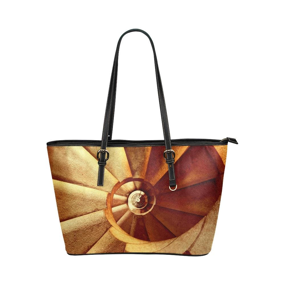 Large Leather Tote Shoulder Bag - Beige and Brown Swirl Pattern Illustration