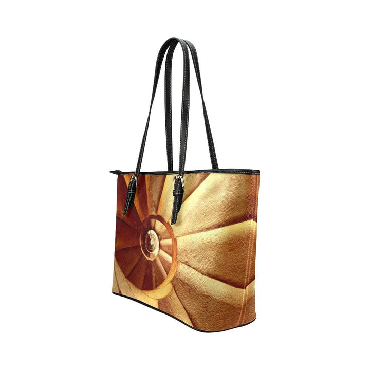 Large Leather Tote Shoulder Bag - Beige and Brown Swirl Pattern Illustration