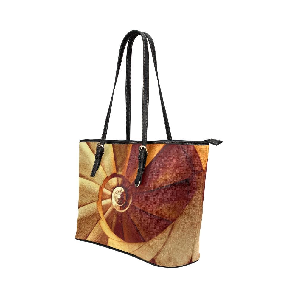 Large Leather Tote Shoulder Bag - Beige and Brown Swirl Print - Bags | Leather