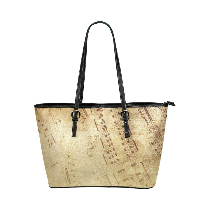 Large Leather Tote Shoulder Bag - Beige Musical Note Pattern Illustration