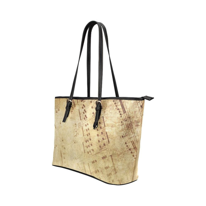 Large Leather Tote Shoulder Bag - Beige Musical Note Pattern Illustration