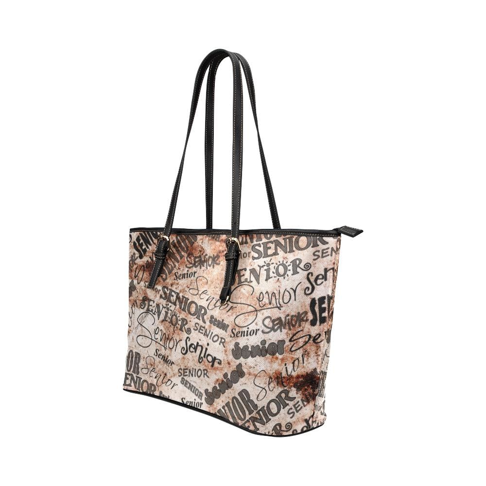 Large Leather Tote Shoulder Bag - Beige Senior Class Print - Bags | Leather