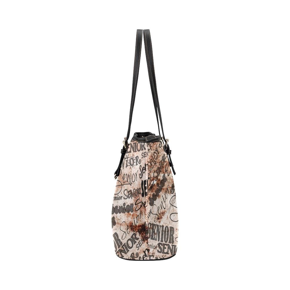 Large Leather Tote Shoulder Bag - Beige Senior Class Pattern Illustration