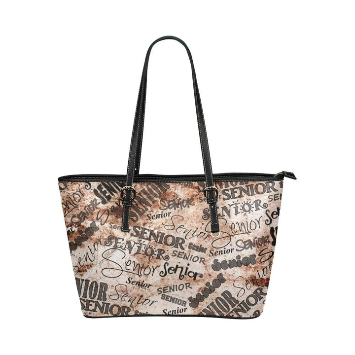 Large Leather Tote Shoulder Bag - Beige Senior Class Pattern Illustration