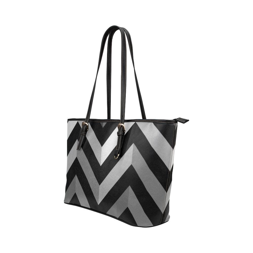 Large Leather Tote Shoulder Bag - Black and Gray Herringbone Handbag - Bags