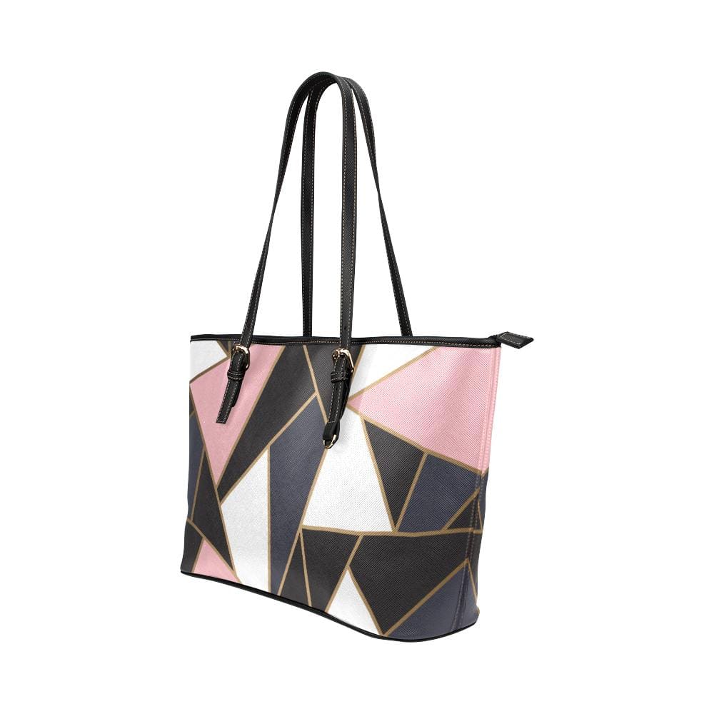 Large Leather Tote Shoulder Bag - Black and Pink Pattern B3554172 - Bags