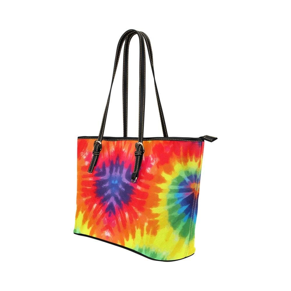 Large Leather Tote Shoulder Bag - Black and Rainbow Handbag - Bags | Leather