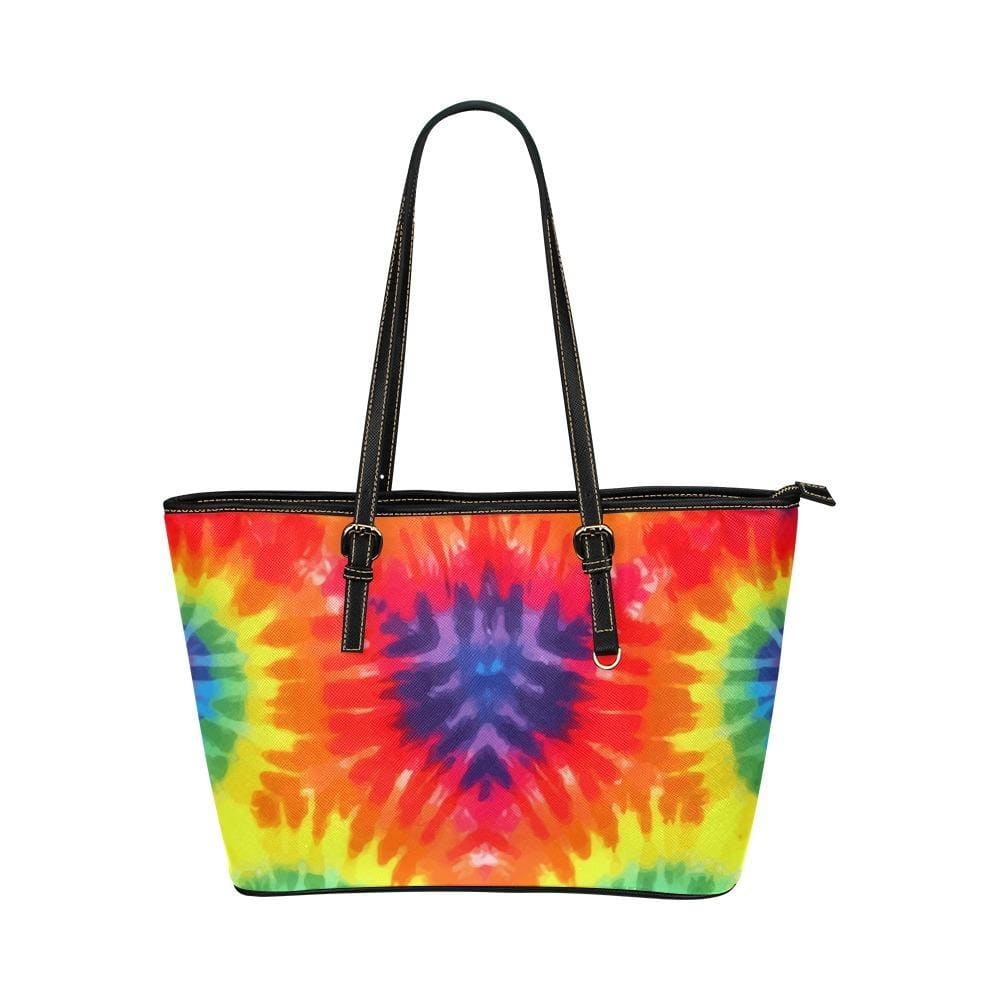 Large Leather Tote Shoulder Bag - Black and Rainbow Handbag - Bags | Leather