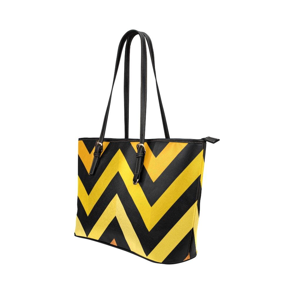 Large Leather Tote Shoulder Bag - Black and Yellow Herringbone Handbag - Bags