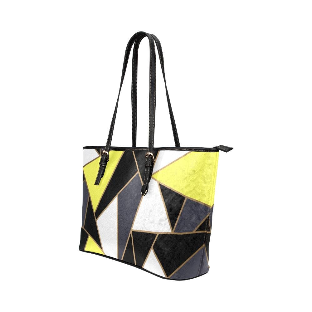 Large Leather Tote Shoulder Bag - Black and Yellow Pattern B3554175 - Bags