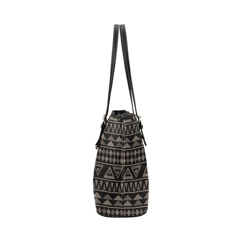 Large Leather Tote Shoulder Bag - Black Geometric Illustration - Bags | Leather