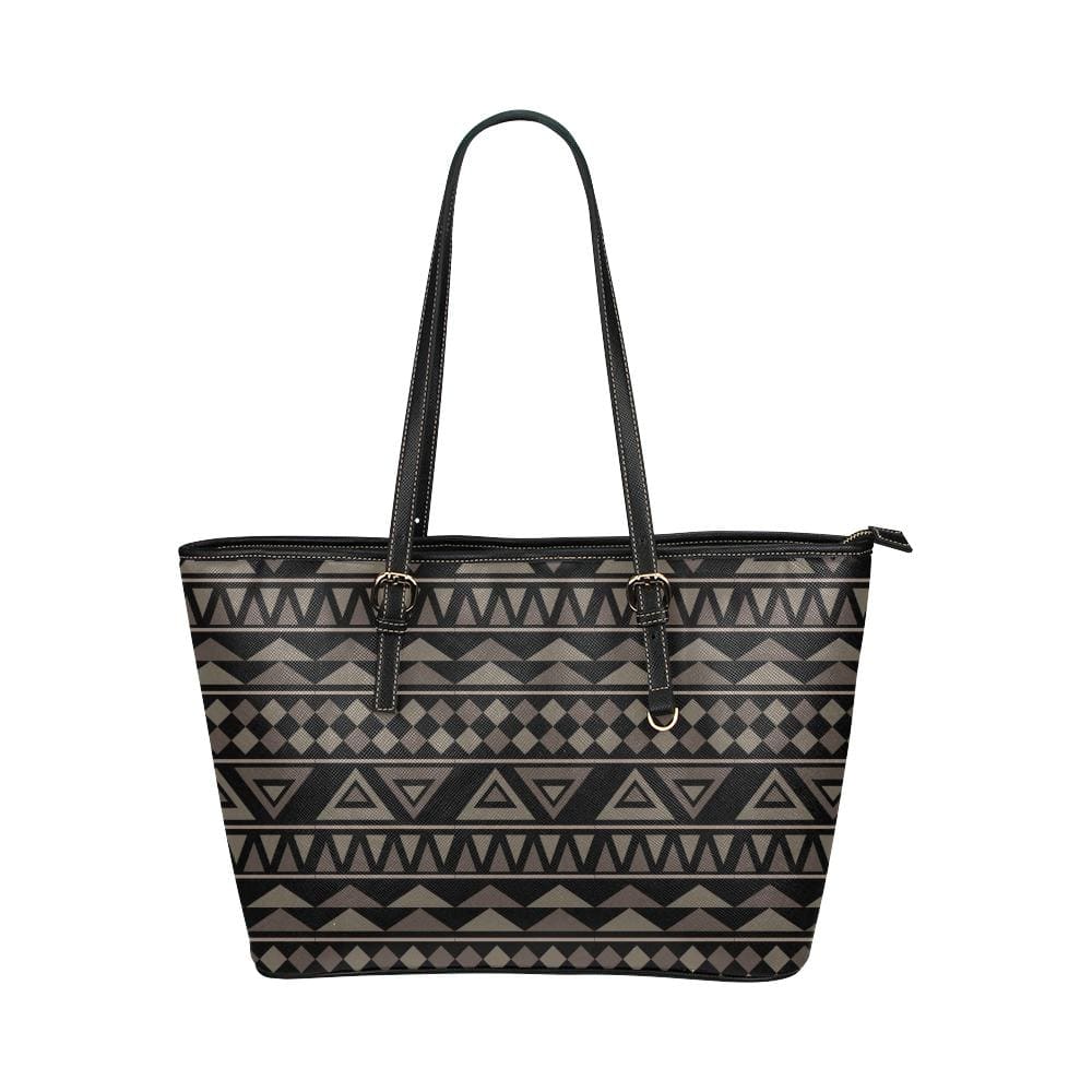 Large Leather Tote Shoulder Bag - Black Geometric Illustration - Bags | Leather